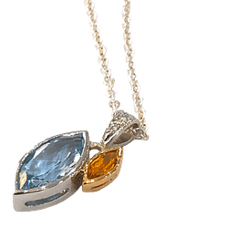 9ct White & Yellow Gold Aquamarine and Citrine Pendant & Diamonds in the Bail