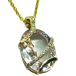 9ct Yellow Gold Morganite & Diamond Pendant