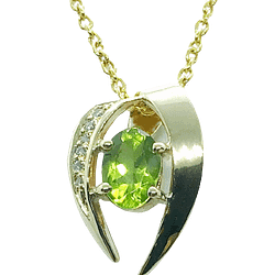 9ct Yellow Gold Hand Made Peridot & Diamond Pendant
