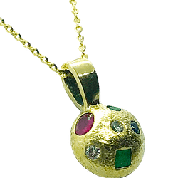 18ct Yellow Gold 9.5mm domed Stone set Textured Pendant