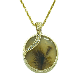 9ct Yellow Gold Handmade Dendretic Quartz & Diamond Pendant