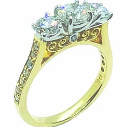 18ct 2Tone Yellow & White Gold 3 Stone Diamond Ring Totaling 1.21ct