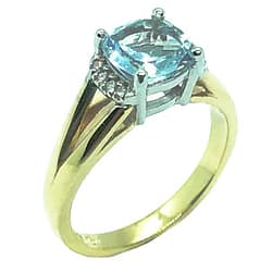 9ct Yellow Gold 1.22ct Aquamarine & Diamond Ring