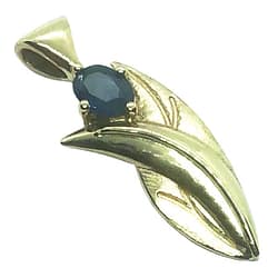 9ct Yellow Gold Gum Leaf, Sapphire Pendant