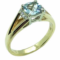 9ct Gold 6mm Aquamarine & Diamond Ring