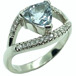 9ct White Gold, 8mm Aquamarine and Diamond Ring