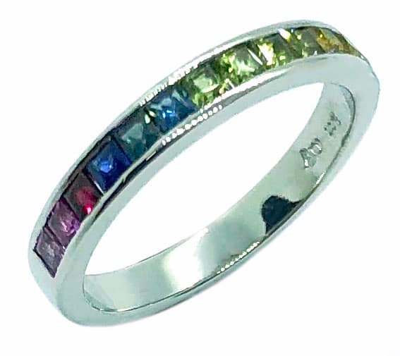 9ct White Gold Natural Sapphire Rainbow Ring