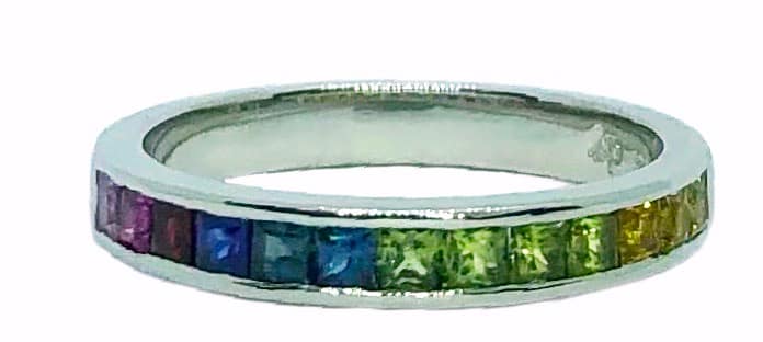 9ct White Gold Natural Sapphire Rainbow Ring - Image 2